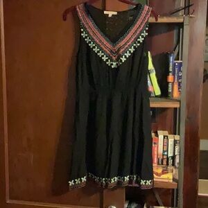 Black Sleeveless Dress with Colorful Embroidery